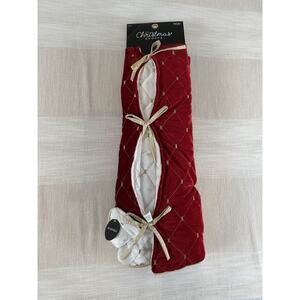 Christmas Shoppe Tree Skirt Reversible Red & Gold & White Quilted Plush 48"x48"